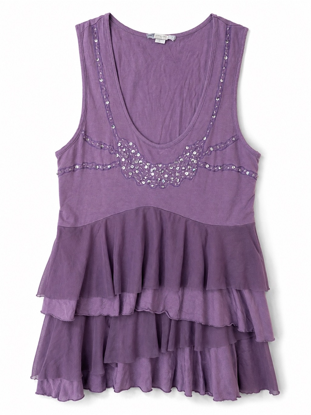Rainbow Collection Purple Beaded Tiered Tunic Tank